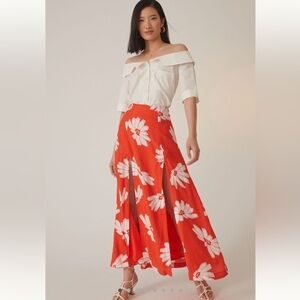Maeve coral red flower maxi slit skirt sz 6 small Anthropologie